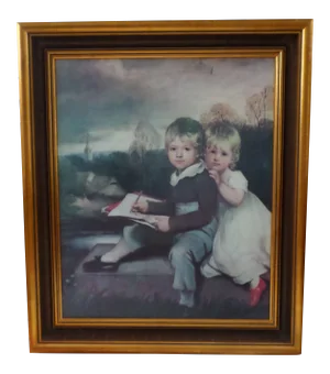Late 20th Century Grand Tour Style Figurative Painting of Children, Framed
