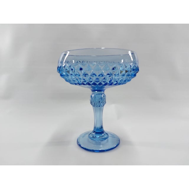 Mid-Century Modern Indiana Glass Diamond Point Tall Compote Vintage For Sale - Image 3 of 8