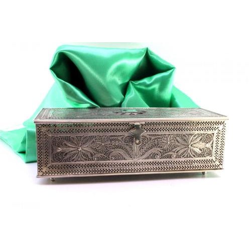Filigree Silver Box with Applications and Monogram Plaque Lid and Round Feet For Sale - Image 11 of 11