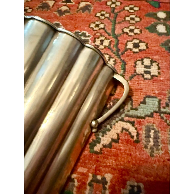 Mid 20th Century Vintage Art Deco Style Large Silver Metal Scalloped Wall Pockets (Or Standing Vases) || (A Pair) For Sale - Image 5 of 10