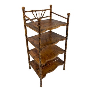 Vintage Scorched Bamboo Four Tier Shelf For Sale