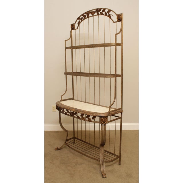 Regency Style Wrought Iron Bakers Rack, Tessellated Marble Chairish