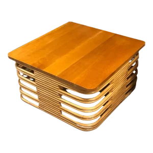 1950s Restored Stacked Rattan Cocktail Coffee Table W/ Mahogany Top