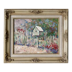 Vintage Impressionist Rustic Garden Landscape Oil Painting by Lee T. Dalton