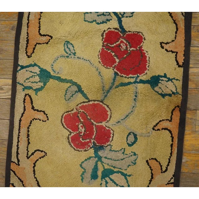Considerable Yellow Mustard Color With Lovely Florid Design Antique American Hooked Rug For Sale In New York - Image 6 of 9