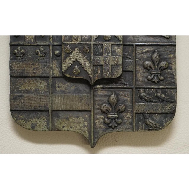 Armorial Crest or Coat of Arms in Solid Bronze with Verdigris For Sale - Image 6 of 13
