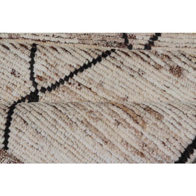 Modern Tribal Runner With Sub-Geometric Diamond Design in Cream and Brown 3'4 X 9'6 For Sale - Image 9 of 10