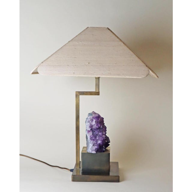 Amethyst Table Lamp in Brass with Silk Lampshade, 1970s For Sale - Image 13 of 18