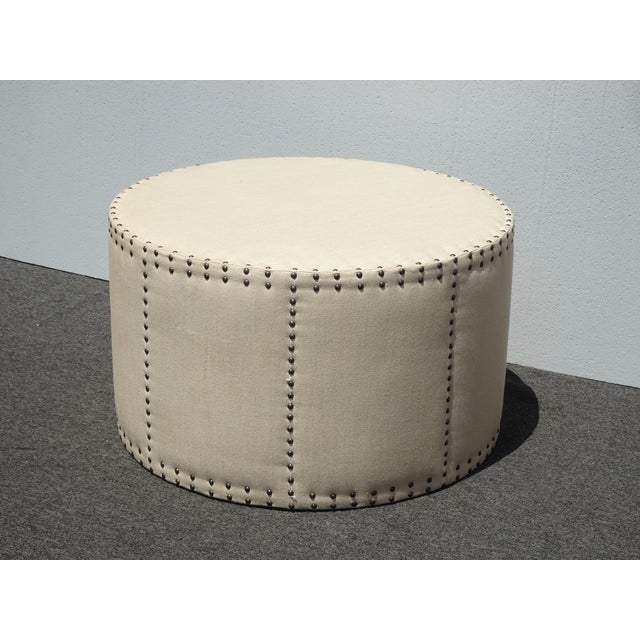 French Country Off White Large Ottoman Bench W Decorative Nails ~ Coffee Table For Sale - Image 4 of 12