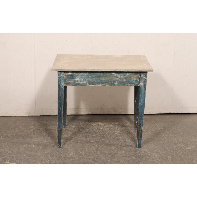 Swedish 19th C. Accent Table, Blue & Taupe For Sale - Image 4 of 11