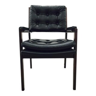 Vintage Milo Baughman Style Black Wood Desk Chair For Sale