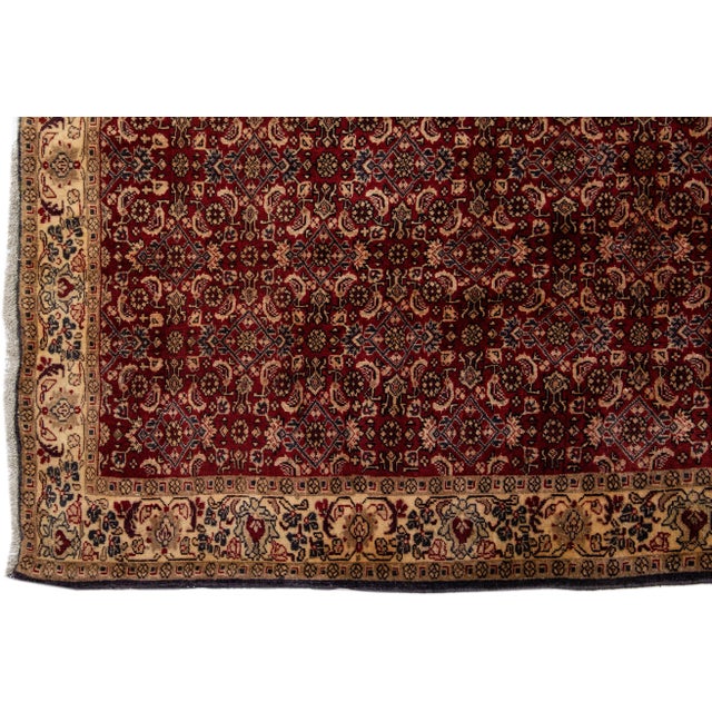 1960s Vintage Bidjar Red Handmade Floral Wool Rug For Sale - Image 4 of 7