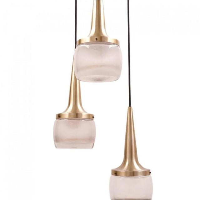 Gold Brass Glass Cascade Fixtures attributed to Staff, 1960s, Set of 2 For Sale - Image 8 of 15