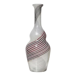 Dino Martens Murano Vintage Black White Aventurine Swirl Ribbons Italian Art Glass Flower Vase