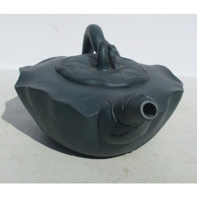 Chinese Hsi Shing Lotus Leaf Teapot in Green Matte Vintage 60s' For Sale - Image 3 of 9