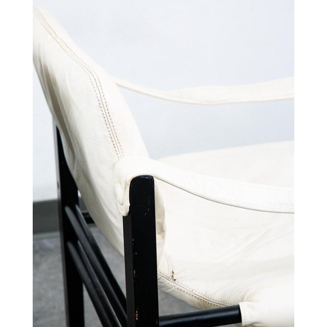 1960s Mid Century Danish Modern Lounge Chair Set White Black Leather Skipper Safari For Sale - Image 10 of 12