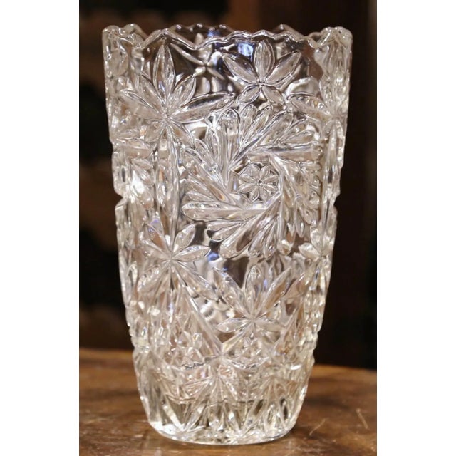 Transparent Vintage French Cut Glass Vase With Etched Floral Motifs For Sale - Image 8 of 8