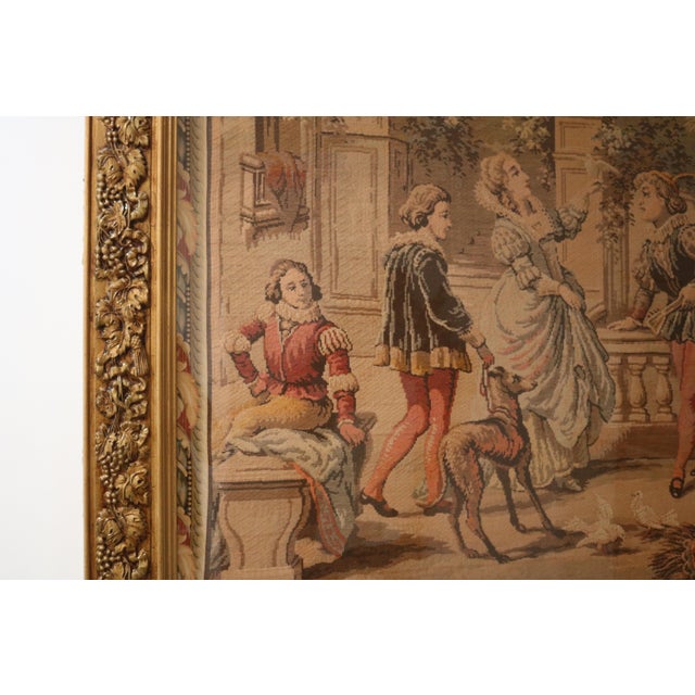 Renaissance Vintage Aubusson Style Tapestry in Giltwood Frame, Early 20th Century For Sale - Image 3 of 11