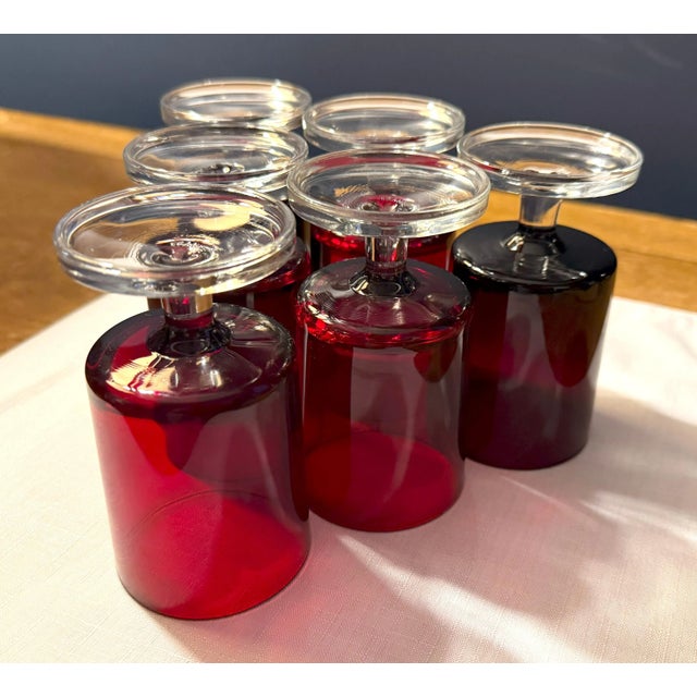 1970s Art Deco Cristal d'Arques Ruby Red Wine Glasses - Set of 6 For Sale - Image 5 of 8