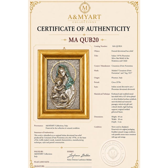 Silver Florentine Artist, Madonna and Child Bas-Relief, 1970s, Silver For Sale - Image 8 of 9