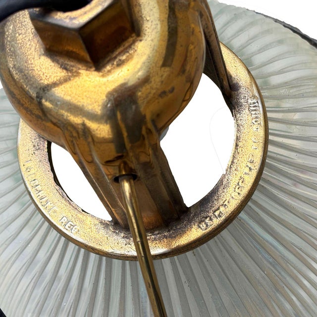 Metal Mid 20th Century Rare Brass Plated Holophane Industrial Hanging Pendant Light For Sale - Image 7 of 7