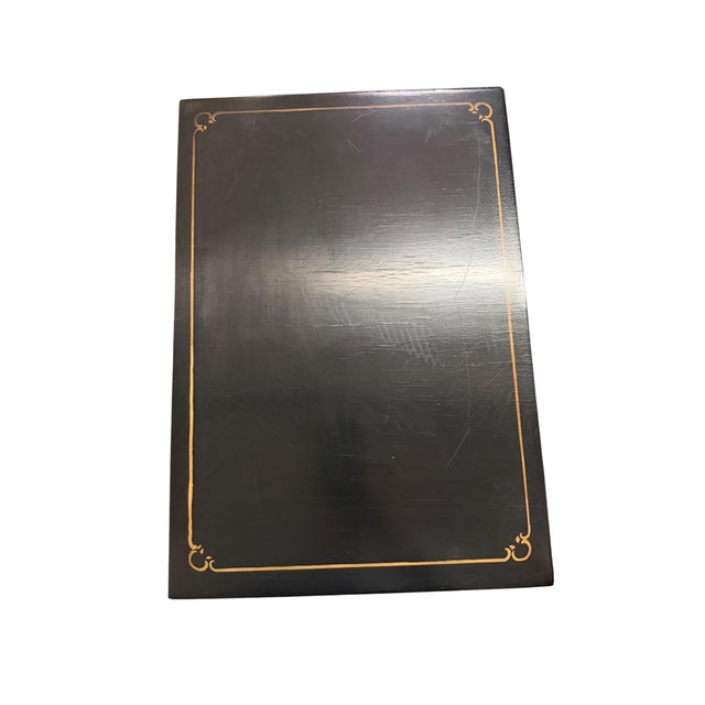 Black Vintage Chinoiserie Black Lacquer Cabinet Side Table — Hand-Painted Asian Landscape For Sale - Image 8 of 11