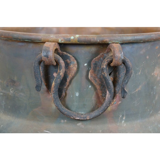 Antique Hammered Copper Cauldron Cook Pot Kettle With Iron Handles For Sale - Image 9 of 12