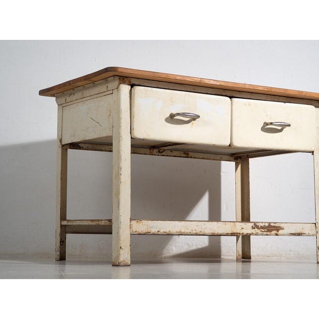 Industrial Industrial Worktable with Drawers, 1940s For Sale - Image 3 of 10