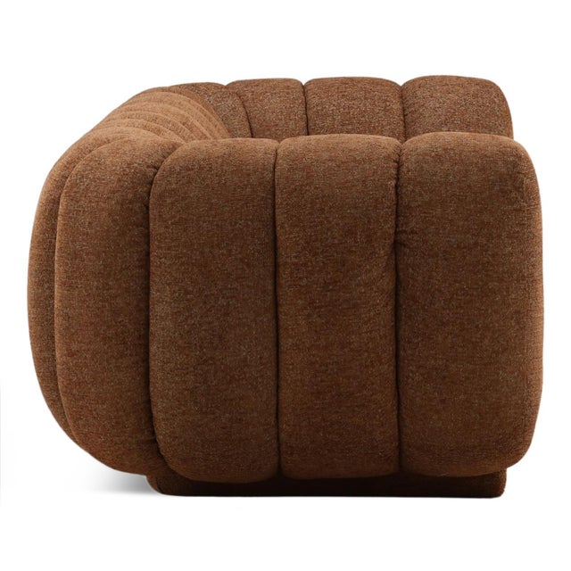 Contemporary Cognac Chenille Tufted Sofa For Sale - Image 3 of 6
