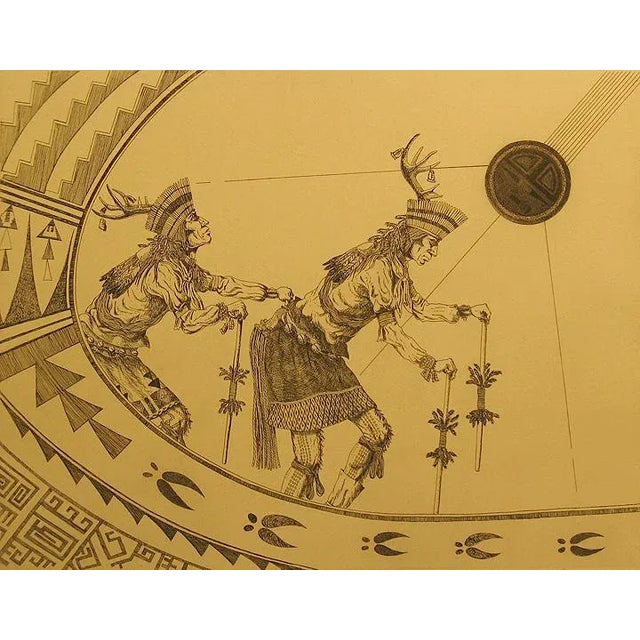 1980s Neil David Sr. "Tewa Deer Dancers" Hand Signed & Numbered Art Etching For Sale - Image 4 of 7