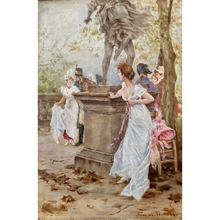 François Flameng, Romantic Encounters in the Park, Oil on Canvas For Sale