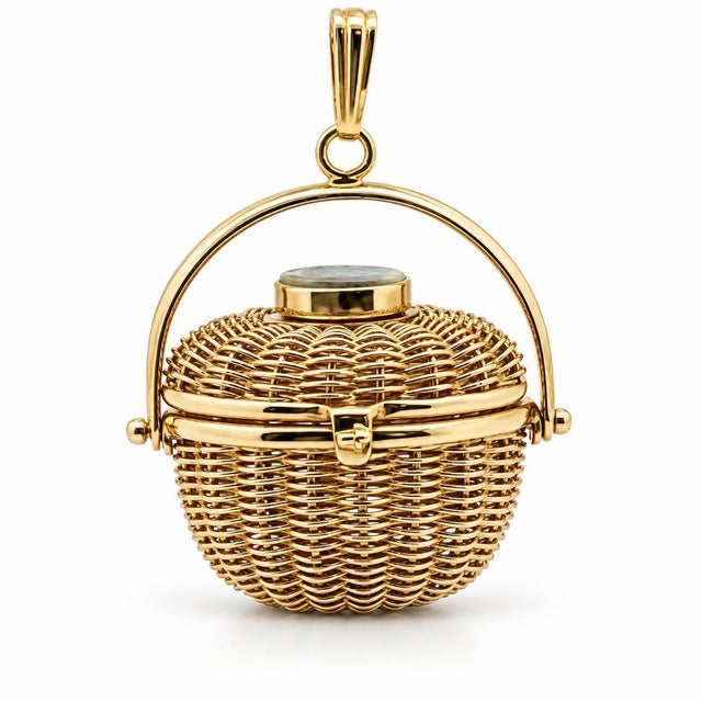 Metal Late 20th Century 14k Yellow Gold Enamel Boat Nantucket Lightship Woven Basket Charm/Pendant For Sale - Image 7 of 8