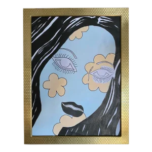 Peter Max-Style Surrealist Original Painting in Vintage Brass Frame (Italy)