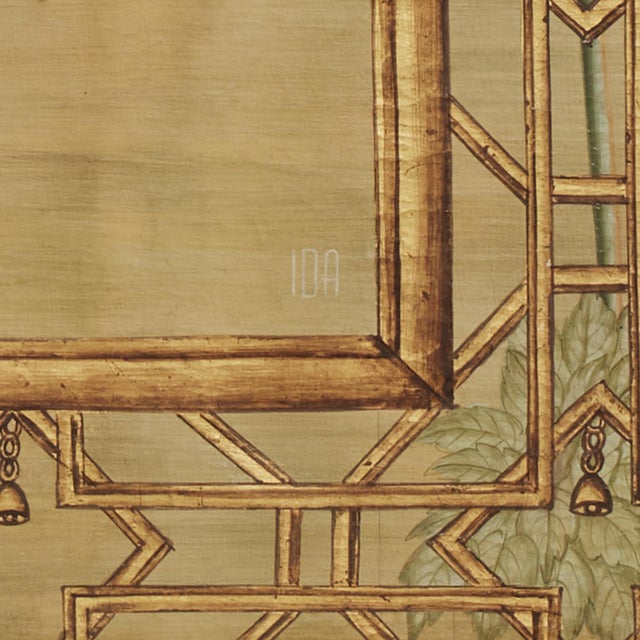 Large Oriental Style Painting of Figures in a Garden For Sale - Image 11 of 12