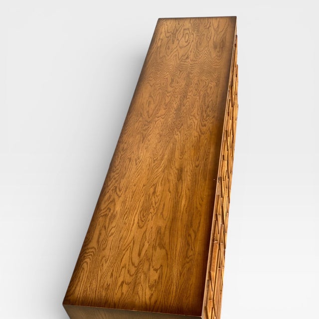 Brutalist Vintage Brutalist Oak Geometric-Front Lowboy Dresser, Mid-Century For Sale - Image 3 of 18