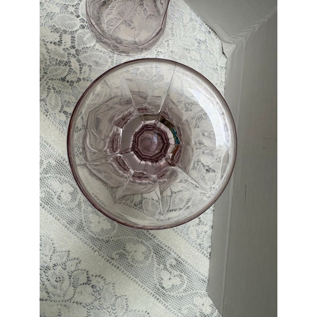 Pink Vintage Pink Wavy Glass Stemware Goblets, Set of Ten For Sale - Image 8 of 10