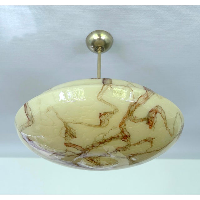 Modern Art Deco Pendant Light in Amber Marble Glass, 1930s For Sale - Image 3 of 15