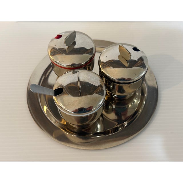 Mid 20th Century Pair of Mid-Century Modern Chrome Condiment Servers With Original Spoons and Trays - 16 pcs For Sale - Image 12 of 12