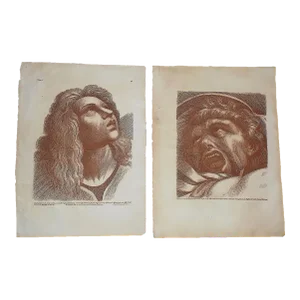 Antique 18th Century Elephant Folio Sepia Etchings After Raphael - a Pair