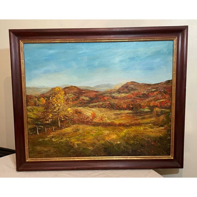 1980s 1980s Large m.h. Wilk, Autumnal Farm Landscape Expressionism Oil Painting on Canvas For Sale - Image 5 of 12