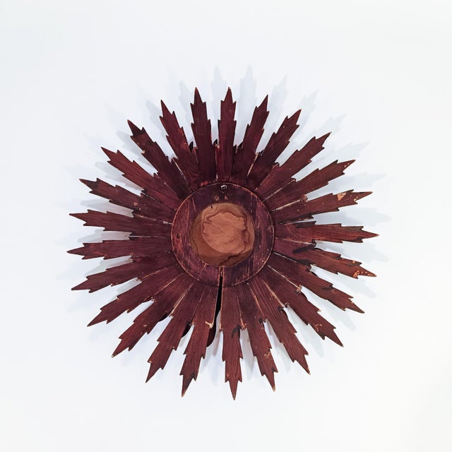 Wood Large Sun Mirror in Wood and Gold Leaf, 1950s For Sale - Image 7 of 11