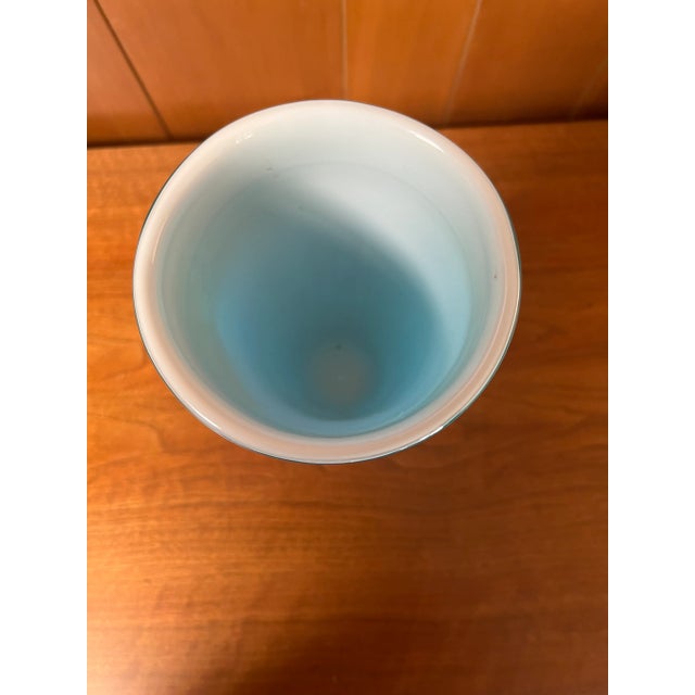 Vintage Hand Blown Blue Art Glass Vase With Colorful Inclusions For Sale - Image 4 of 6
