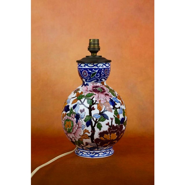 Gien Polychrome Earthenware Lamp Base with Peony Decoration from Gien, France, 1971-1984 For Sale - Image 4 of 11