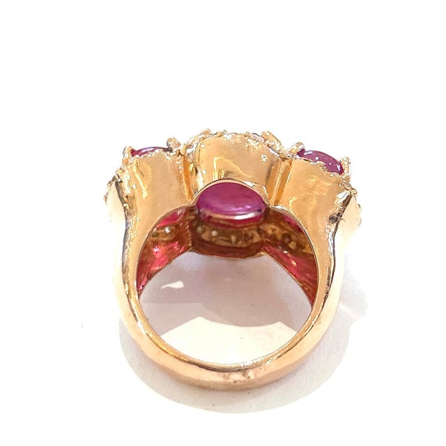 Bochic “Orient” Vintage Ruby & Diamond Ring Set 18K Yellow Gold & Silver For Sale - Image 4 of 9
