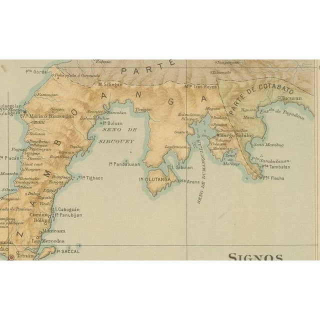 Paper Map of Western Mindanao and the Sulu Archipelago Observatorio in Manila, 1899 For Sale - Image 7 of 11