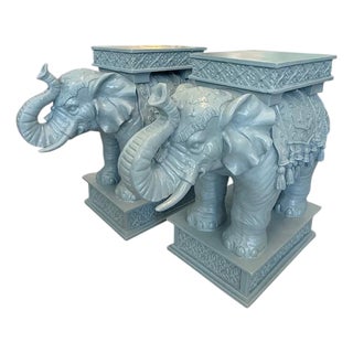 Vintage Hollywood Regency Elephant Pedestal Side Tables – Pair For Sale