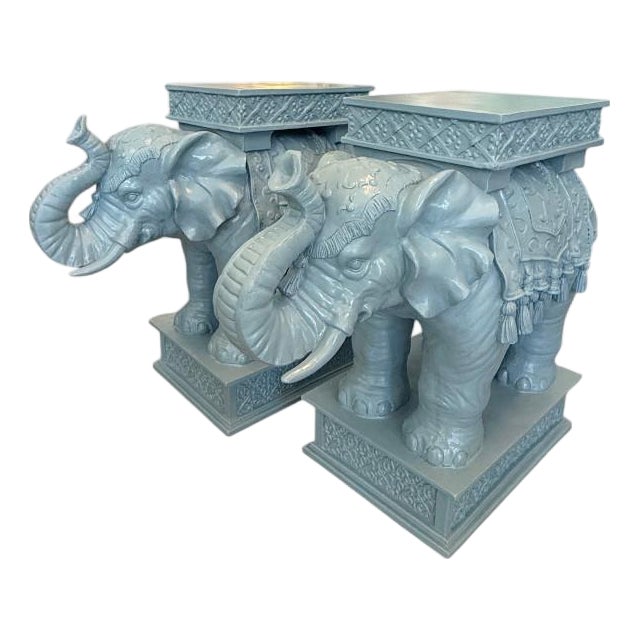 Vintage Hollywood Regency Elephant Pedestal Side Tables – Pair For Sale