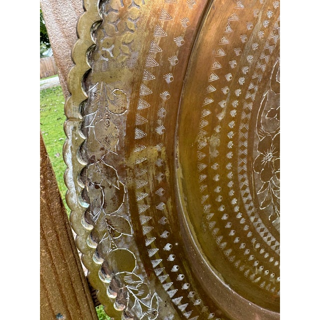 Vintage Hong Kong Engraved Brass Oval Wall Platter With Fu Symbol, 39.5" For Sale In Greenville, SC - Image 6 of 8