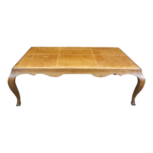 Antique French Country Oak Leather Coffee Cocktail Table