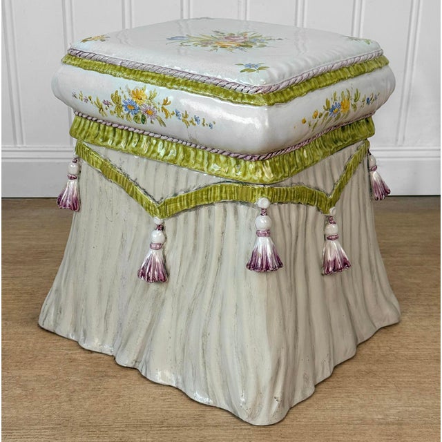Rococo Vintage Italian Majolica Porcelain Ottoman Garden Stool For Sale - Image 3 of 11
